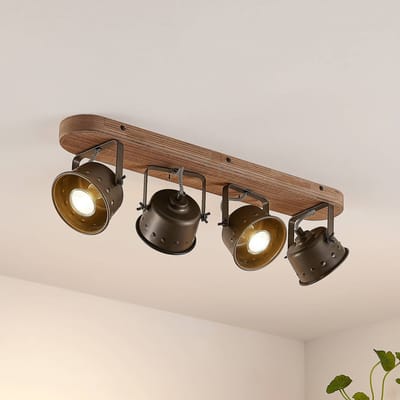Lindby - buitenspot - 4lichts - Metaal, hout - H: 19.5 cm - GU10 - bruin, zwart