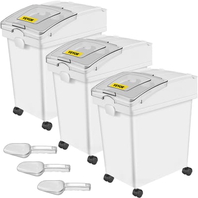 VEVOR Opbergbox Op Wielen 3 Stuks Voorraaddozen met Deksel 25 L Keuken Granen Bewaardozen Rijst Voorraaddoos Vershouddozen voor Voedselbehoud, Ontbijtgranen, Pasta, Koekjes En Gedroogde Producten