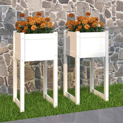 vidaXL - Plantenbakken - 2 - st - 40x40x81 - cm - massief - grenenhout - wit