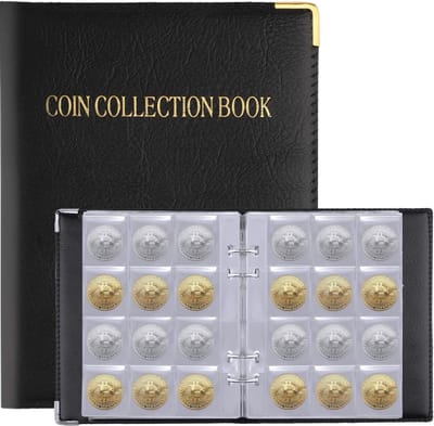 10 Pages-120 Compartments-Coin Collector Album met Leer Hard Cover-Black Duurzaam Coin Album-Coin Boek voor Verzamelaars (Pocket Size: 4x4cm)