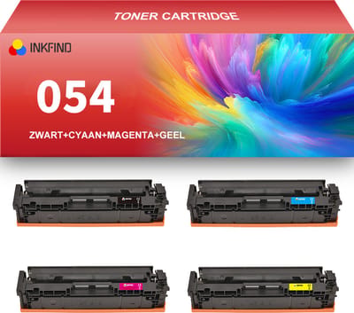 INKFIND 054 tonercartridge multipack van 4 stuks (Zwart+Cyaan+Magenta+Geel) compatibel met Canon 054 Canon 054H (Zwart+Cyaan+Magenta+Geel) toner cartridge -4-pack BK/C/M/Y