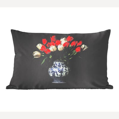 Sierkussens - Kussentjes Woonkamer - 60x40 cm - Rode - Bloemen - Tulpen - Vaas
