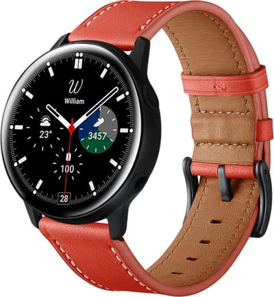 By Qubix - lederen bandje 20mm - Rood - Geschikt voor Samsung Galaxy Watch 7 (40 & 44mm) - Galaxy Watch FE - Galaxy Watch 6 - Galaxy Watch 6 Pro - Galaxy Watch 5 - 5 Pro - Galaxy Watch 4 - 4 Classic - Active 2 - Watch 3 (41mm)