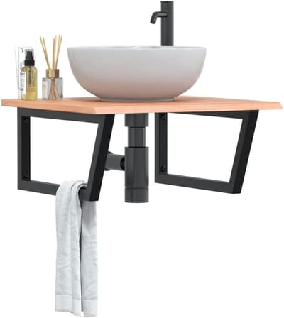 Badkamer wandschap - Zwevende plank - Ruimte besparen - Staal en eikenhout - 60 x 60 cm - Bruin zwart