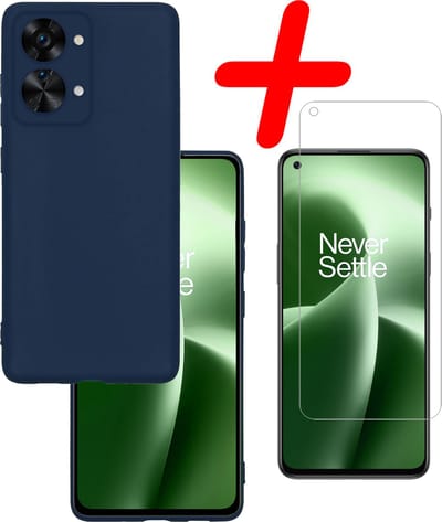 Hoesje Met Screenprotector - Geschikt voor OnePlus Nord 2T - Sterk & Shockproof - Back Cover - Siliconen Case - Telefoon Hoes - Donkerblauw