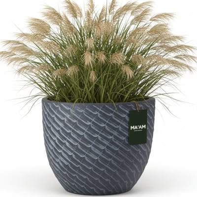 MA’AM Pottery Mira grijze ronde bloempot - D24 cm - golvende strepen design - met afwateringsgat