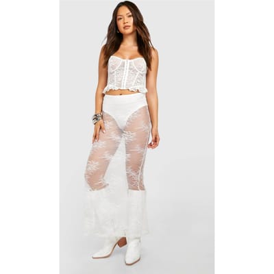 boohoo Dames Geweven Kant Maxi Rok | Creme | Maat: 34