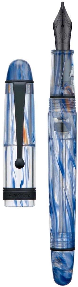 Dailygoods - Asvine V126 Vacuüm Vulpen, Blauwe Wervel Acryl Smal Punt 1.1mm Kalligrafie Kunst Tekenen met Etui Set