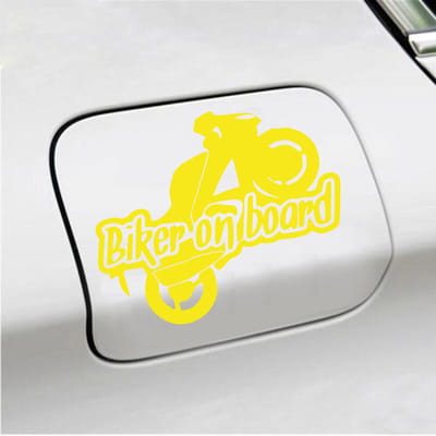 Bumpersticker - Biker On Board - 11,9 X 14,8 - Geel