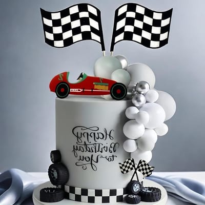 Taartdecoraties raceauto's - 35 stuks - cake toppers en vlaggen - perfect voor jongens verjaardagsfeest - ShopVlot