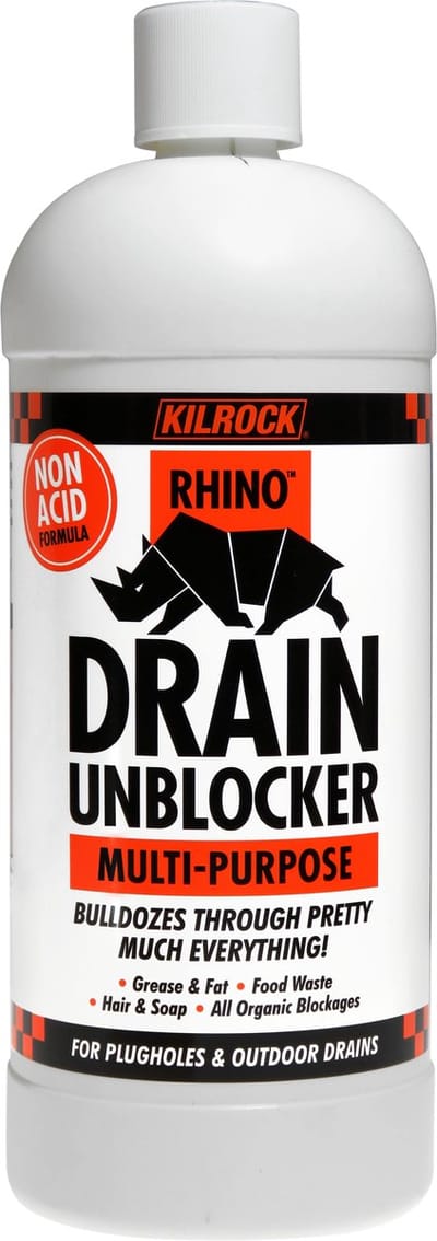 Kilrock Rhino Drain Unblocker - krachtige vloeibare afvoer ontstopper - 1 liter - gootsteenontstopper doucheput ontstoppingsmiddelen liquid keukenontstopper