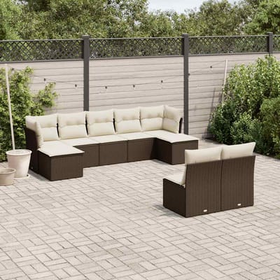 vidaXL - 9-delige - Loungeset - met - kussens - poly - rattan - bruin