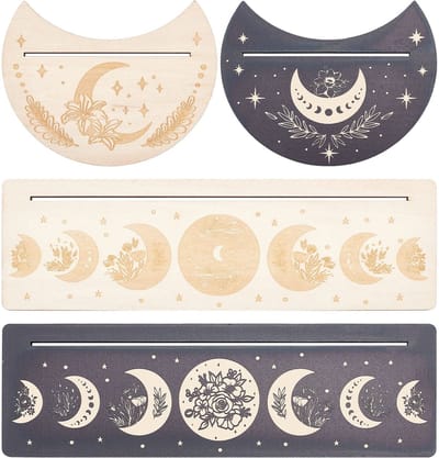 Zeynomax - Houten Tarot Kaart Standhouder - 4 Stuks - Maan Fase en Bloemen Patroon - Gemengde Kleur - Altaar Display voor Heks Divinatie - Perfect v..