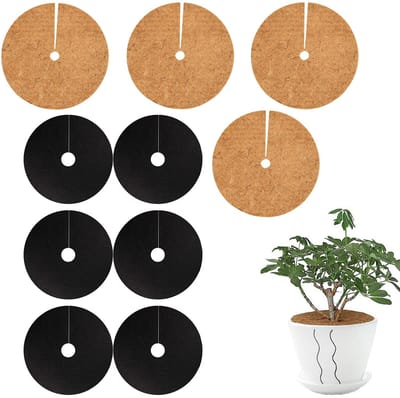 BRENZOOS- Kokosmat - Bescherming tegen vorst - Kokos-mulchschijf Ø 20 cm - Onkruidmat Ø 15 cm - Set van 4 + 6 - Biologisch afbreekbaar - Plantenbeschermingsmat