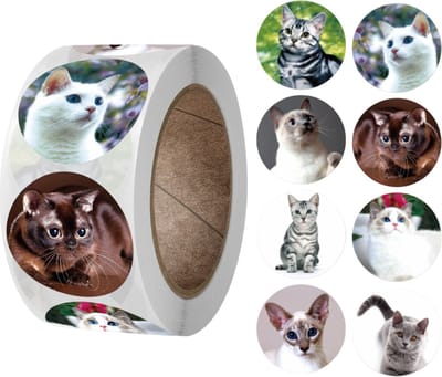 500 Stickers Op Rol - 2.5cm - Echte Katten - Beloningsstickers - Stickers Kinderen - Sluitsticker - Sluitzegel - 25mm - 500 Stuks