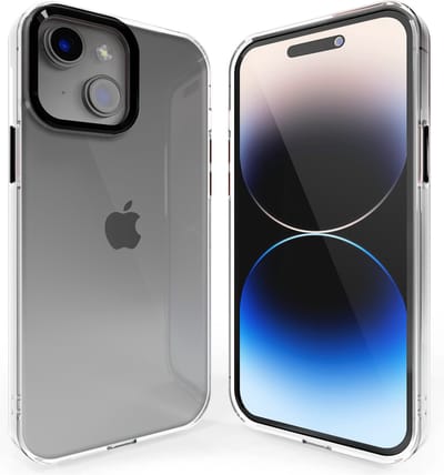 Coverzs telefoonhoesje geschikt voor Apple iPhone 14 Plus hard case met metalen camera bumper - doorzichtige hard cover met opstaande randen rondom camera - camera bescherming - zwart