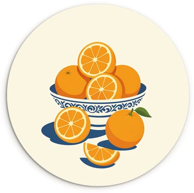 WallCircle® Wandcirkel 120x120 cm - Muurcirkel Schaal - Minimalistisch - Oranje - Sinaasappels - Muurdecoratie woonkamer - Wanddecoratie slaapkamer - Kamer decoratie accessoires - Ronde schilderijen XXL