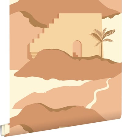 ESTAhome behang mediterrane huisjes beige en terracotta roze - 50 x 900 cm - 139625