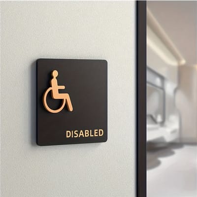Premium Acryl Toiletbordje - Zelfklevend WC Bord met 3D Icoon - Zwart / Goud - 12x12 cm - Rolstoel