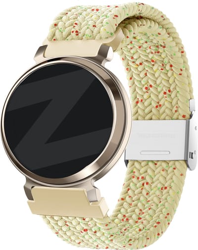 Bandz gevlochten nylon band 14mm - Hoogwaardig rekbaar nylon bandje met klemsluiting geschikt voor Garmin Lily 2 (alleen tweede versie) - beige mix