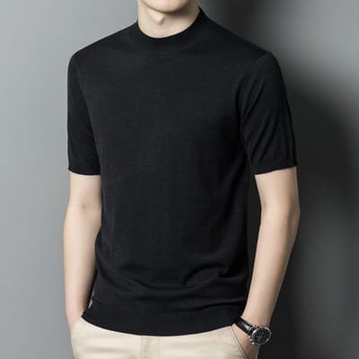 Lente Nieuwe Stijl Wollen Trui voor Mannen van Middelbare Leeftijd Dunne Ronde Hals Casual Trui met Korte Mouwen Herenkleding 4XL black
