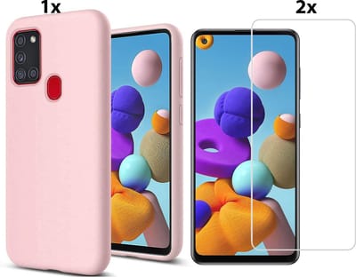Hoesje Geschikt Voor Samsung Galaxy A21s Hoesje Soft Nano Silicone Backcover Gel Roze Met 2x Glazen Screenprotector
