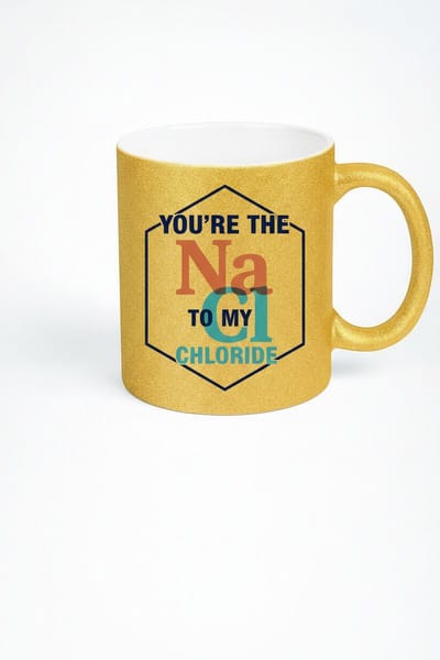 Gouden Glitter Mok | Chemie Liefdes Mok | 'You're the Na to my Cl Chloride' Cadeau