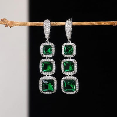 Nieuwe Luxe Blauwe /Witte /Rode /Groene Vierkante Zirconia Hangende Oorbellen Voor Vrouwen Bling Bling Verloving Bruiloft Oorbellen Mode Sieraden