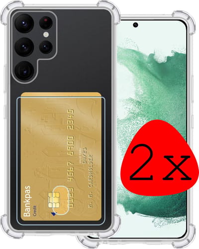 Hoesje 2 Stuks - Geschikt voor Samsung Galaxy S22 Ultra - Met Pashouder en Kaarthouder - Telefoon Hoes Shockproof - Siliconen Case - Back Cover - Shock Proof - Pasjes Houder - Transparant