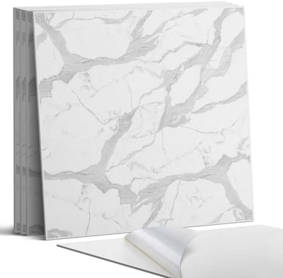 Coloray Wandpanelen Zelfklevend - Geaderd marmerpatroon Zelfklevende Wandpanelen - 50 cm x 50 cm - Wit Wandpaneel PVC - 4 stuks - Texturen Wandpanelen Zelfklevend - Wandpanelen Keuken - Wandpaneel Badkamer