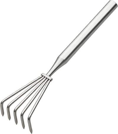 Gazonhark Lange Steel - Tuingereedschap Metaal - Onkruid Wieden Grond - Roestvrij Staal - 5 Klauwen - Zilver