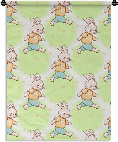Wandkleed - Wanddoek - Konijn - Patronen - Kinderen - Cartoon - 90x120 cm - Wandtapijt