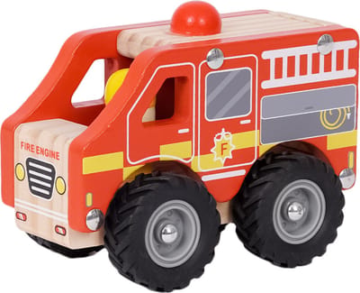 Speelgoedtopdeals - Houten Brandweerwagen - Speelgoedauto voor kinderen - Rubberen wielen