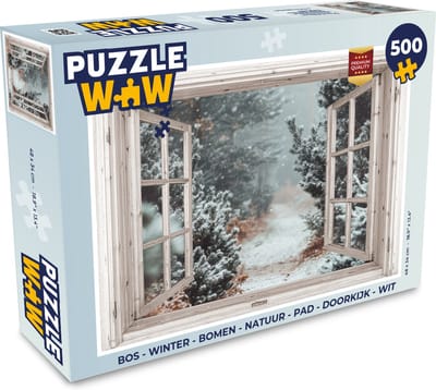 Puzzel Bos - Winter - Bomen - Natuur - Pad - Doorkijk - Wit - Legpuzzel - Puzzel 500 stukjes