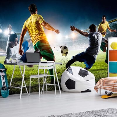 250cm X 175cm - Fotobehang - Beslissende Tackle , Voetbal, premium print vliesbehang