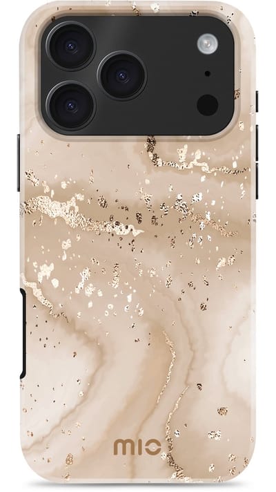 MIO Hoesje Geschikt voor Apple iPhone 17 Pro - Compatibel met MagSafe / Qi2 - Hard Shell Back Cover Case Gold Marble