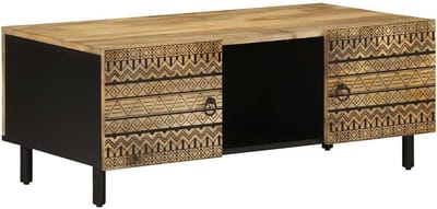Bijzettafel Mangohout - Opbergtafel Hout - Woonkamer Meubel - Massief Hout & Metaal - 100x54x40 cm - Zwart