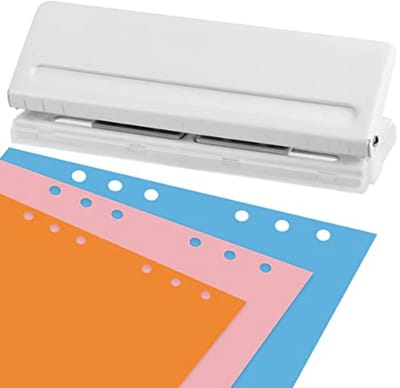 Kantoorgaatjesmaker 6 Gaten voor A4 A5 A6 Papier, Sterk Metaal, Witte Kleur, Compact Ontwerp, Ideaal voor School en Kantoor