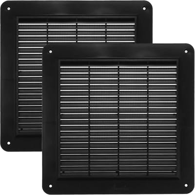 Ventilatie roosters 25,4 cm x 25,4 cm - 2 stuks - zwart met ingebouwd insectenscherm