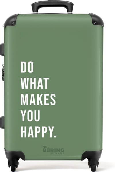 NoBoringSuitcases.com® - Koffer groot - Rolkoffer lichtgewicht - Groen met quote 'do what makes you happy' - Reiskoffer met 4 wielen - Grote trolley XL - 20 kg bagage