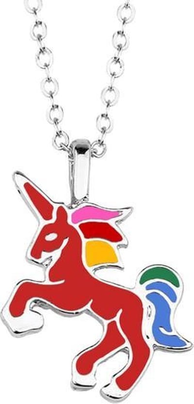 Fako Bijoux® - Kinderketting - Eenhoorn Regenboog Rood - Zilverkleurig