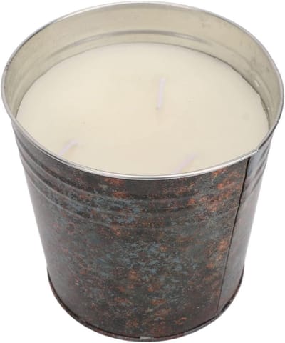 Bucket Kaars - Geurkaars Citronella - Buiten Bijeenkomsten - Roestig IJzer Look - 14 x 14 x 12 cm - Antiek