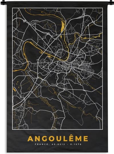Wandkleed - Wanddoek - Frankrijk - Angoulême - Stadskaart - Kaart - Plattegrond - 120x180 cm - Wandtapijt