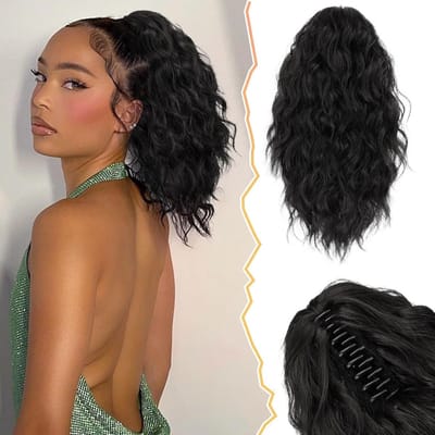 Paardenstaart Haarstuk - Golvende Extensions - Snelle Stijl Verandering - Klauw Clip Bevestiging - 30cm Lengte - Natuurlijk Zwart