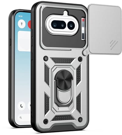 MobyDefend Hoesje - Geschikt voor Nothing Phone (4a) - Pantsercase Met Draaibare Ring - Zilvergrijs