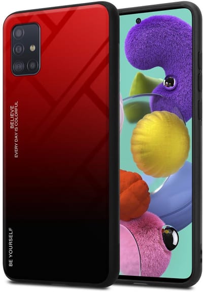 Cadorabo Hoesje geschikt voor Samsung Galaxy A51 4G / M40s in ROOD - ZWART - Tweekleurige beschermhoes van TPU-silicone Case Cover en achterzijde van gehard glas