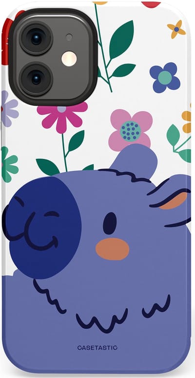 Casetastic Hoesje Geschikt voor Apple iPhone 12 Mini - Stijlvolle Beschermende Duo-layer Case - Capibara Bloempje Blauw