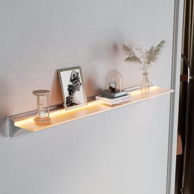 Wandrek met LED - Zwevende plank Glazen plank - Sfeerverlichting aanbrengen - Gebarenbesturing - 80 cm - Zilver