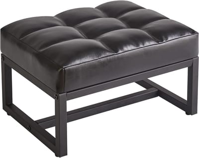 Kleine Ottomaanse voetensteun, kleine Ottomaanse voetensteun, rechthoekig, met stevig metalen frame, bankvoetensteun, extra zitgelegenheid voor woonkamer, entree, kantoor, zwart