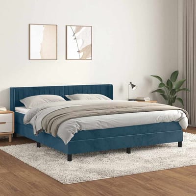 vidaXL - Boxspring - met - matras - fluweel - donkerblauw - 160x200 - cm